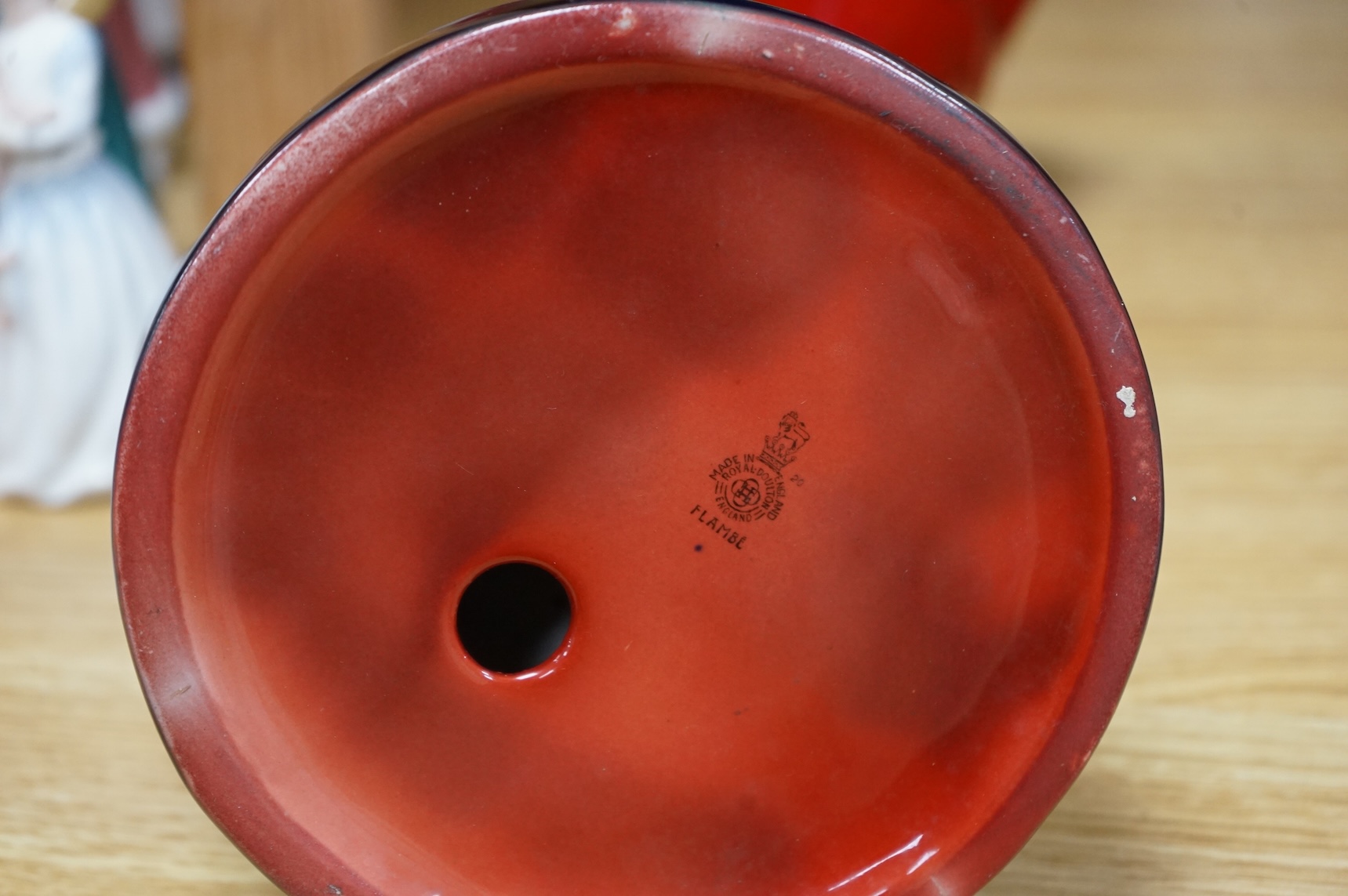 A Royal Doulton leaping salmon in flambe glaze, 31cm